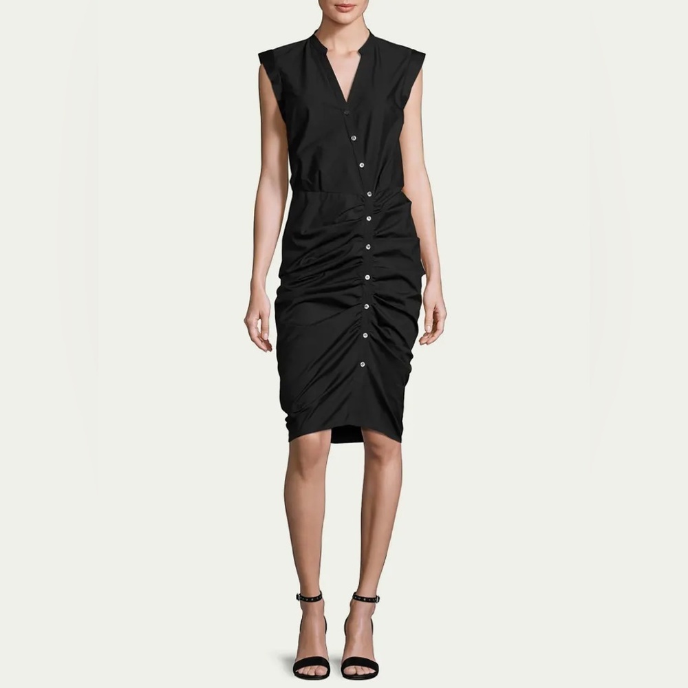 $450 NWT Veronica Beard Size 18 Black Sleeveless Ruched Poplin Shirtdress Button